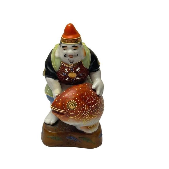Japanese Figurine Kutani God of Prosperity w/Moriage Lucky God Vtg. 1960s - Picture 1 of 11